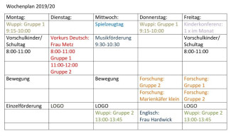 Kindergarten-Wochenplan 2019/20